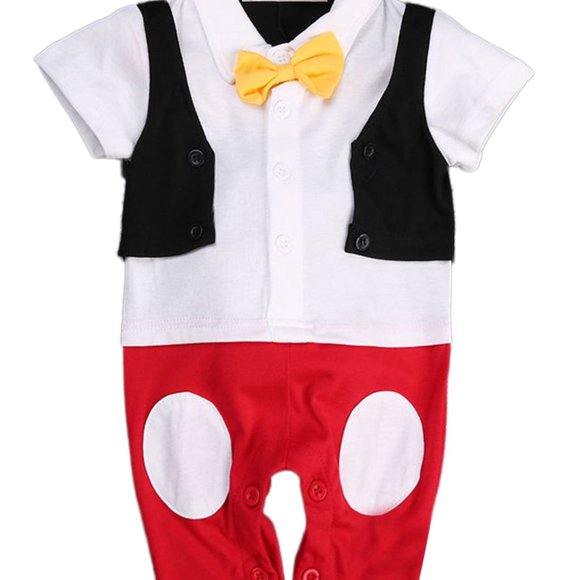 Mickey Mouse Printed Mid-Season Romper For Baby Boy In Red Color
